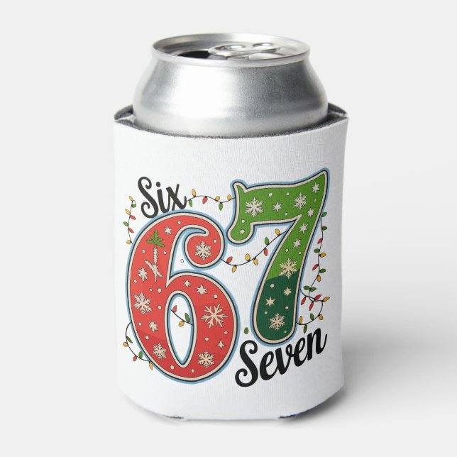 Six Seven 67 6 7 Christmas Meme Funny Xmas Lights Can Cooler (Can Front)