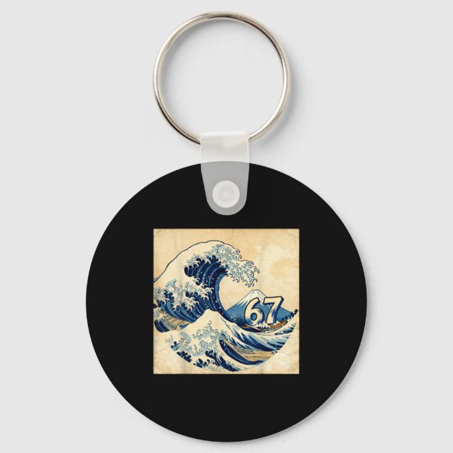 Six Seven 67 6-7 Japanese The Great Wave Off Kanag Keychain (Front)