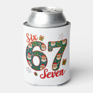 Six Seven 67 6 7 Meme Christmas Xmas Santa Hat Can Cooler