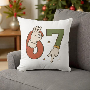 Six Seven 67 6 7 Santa Elf Christmas Meme Throw Pillow