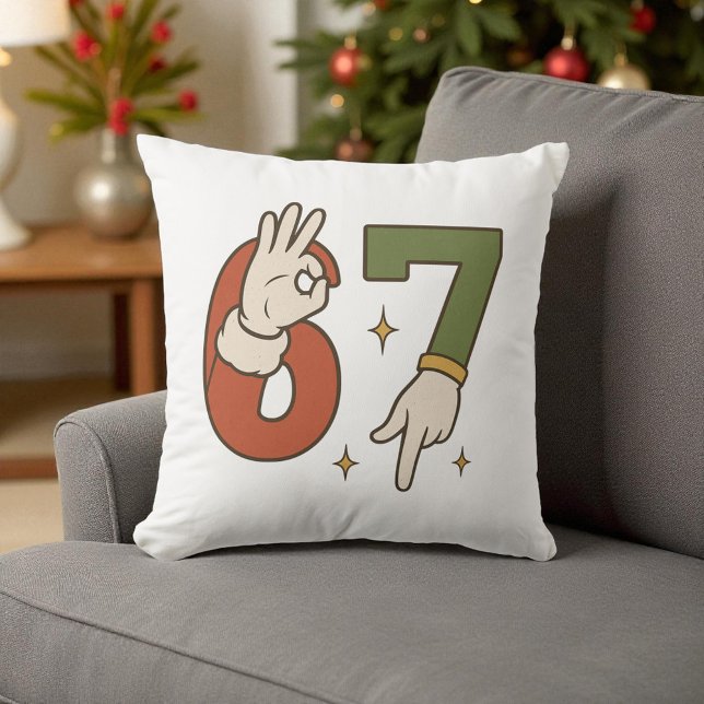  Six Seven 67 6 7 Santa Elf Christmas Meme Throw Pillow (Creator Uploaded)