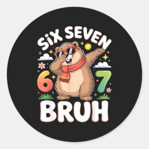 Six Seven 67 Bruh Groundhog Dabbing Funny 6 7 Meme Classic Round Sticker