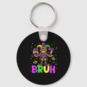 Six Seven 67 Bruh Happy Mardi Gras Leprechaun Fleu Keychain