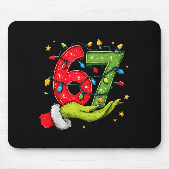 Six Seven 67 Christmas Lights Hand Signs Elf Light Mouse Pad (Front)
