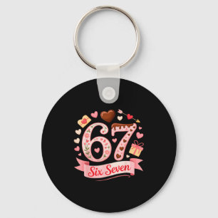 Six Seven 67 Floral Heart Valentines Day Cute Outf Keychain