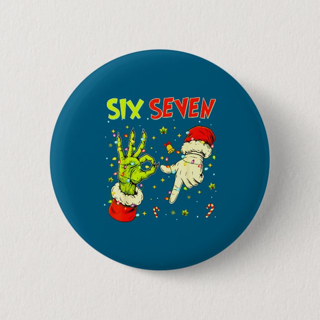 Six Seven 67 Funny Hand-sign Christmas Meme  2 Inch Round Button (Front)