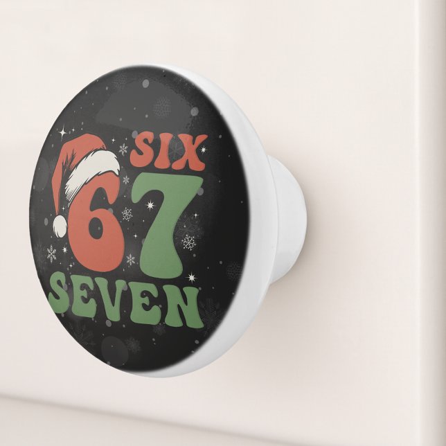Six Seven 67 Funny Santa Hat Christmas Xmas Meme Ceramic Knob (Creator Uploaded)