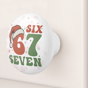 Six Seven 67 Funny Santa Hat Christmas Xmas Meme Ceramic Knob