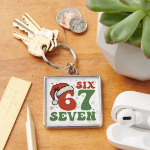 Six Seven 67 Funny Santa Hat Christmas Xmas Meme Keychain