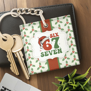 Six Seven 67 Funny Santa Hat Christmas Xmas Meme Keychain
