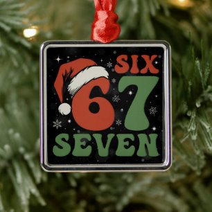 Six Seven 67 Funny Santa Hat Christmas Xmas Meme Metal Ornament