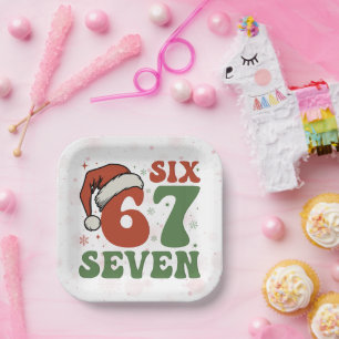 Six Seven 67 Funny Santa Hat Christmas Xmas Meme Paper Plate