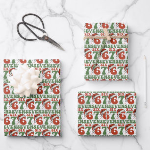 Six Seven 67 Funny Santa Hat Christmas Xmas Meme Wrapping Paper Sheet