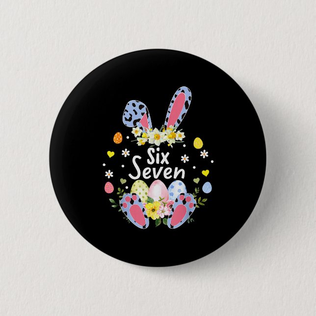 Six seven 67 meme 6 7 bunny leopard kids funny 2 inch round button (Front)