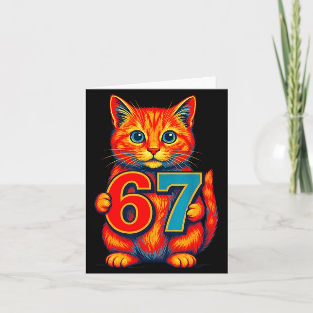 Six Seven 67 Meme 6 7 Cat Youth Boy Girl  Card (Front)