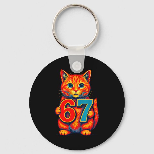 Six Seven 67 Meme 6 7 Cat Youth Boy Girl  Keychain (Front)