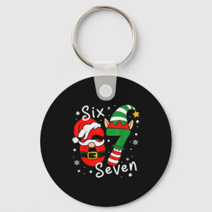 Six Seven 67 Meme 6 7 Elf Santa Christmas Pajamas Keychain