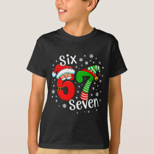Six Seven 67 Meme 6 7 Elf Santa Christmas T-Shirt