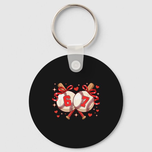 Six Seven 67 Meme Baseball Keychain (Front)