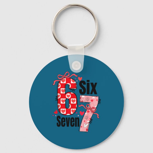 Six Seven 67 Meme Coquette Bow 6 7 Valentines Day  Keychain (Front)