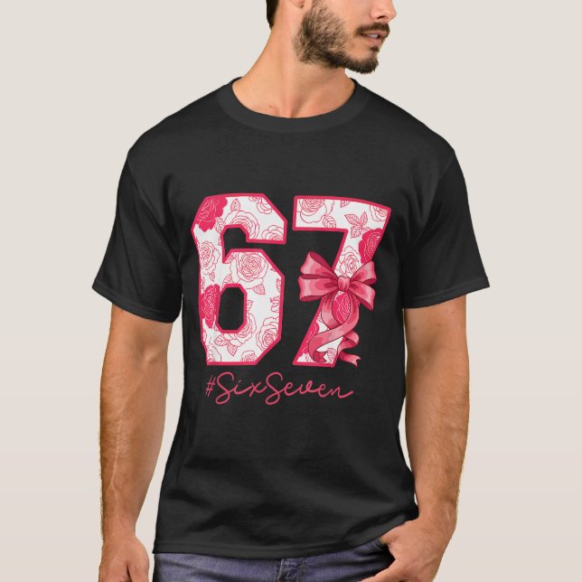 Six Seven 67 Meme Coquette Girl Bow Funny Gen Alph T-Shirt (Front)