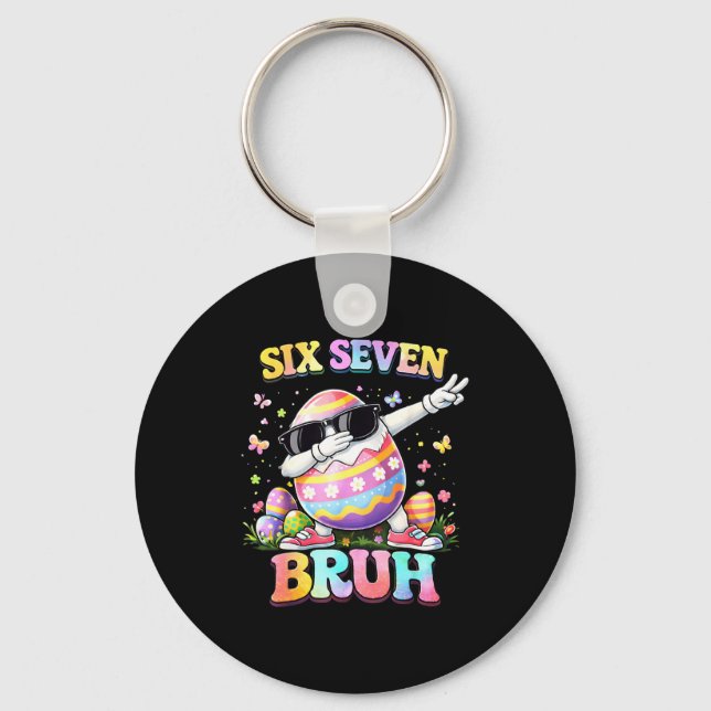 Six seven 67 meme easter day egg 6 7 teens boys keychain (Front)