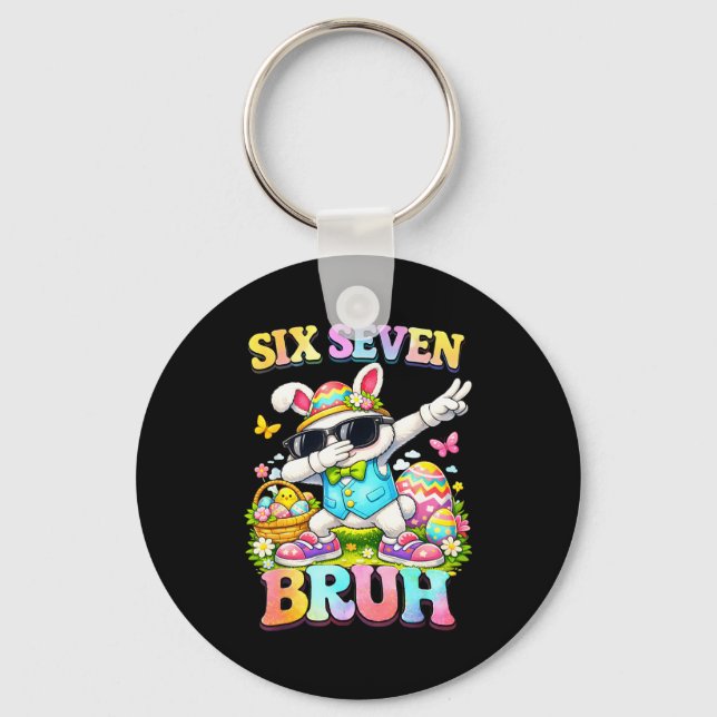 Six seven 67 meme easter day egg 6 7 teens boys keychain (Front)