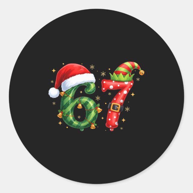 Six Seven 67 Meme Funny Christmas Santa Gen Alpha  Classic Round Sticker (Front)