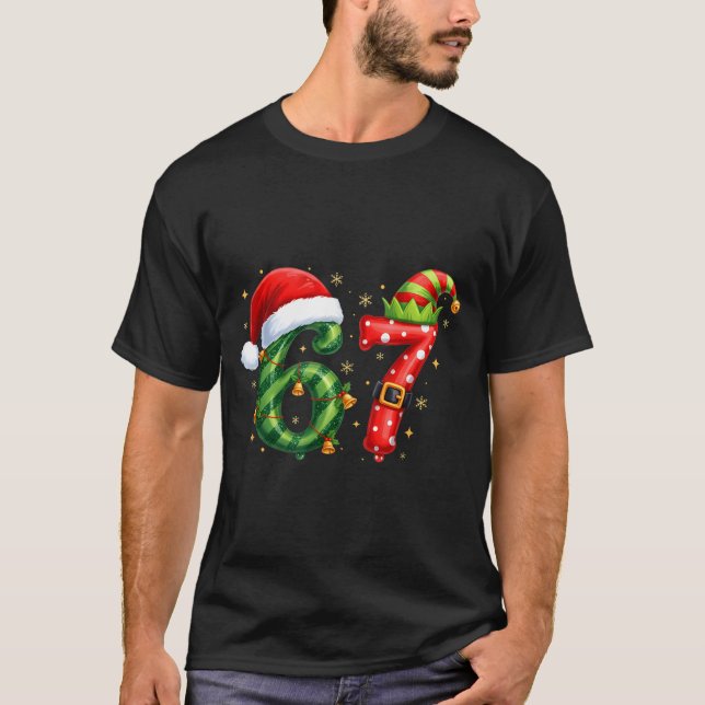 Six Seven 67 Meme Funny Christmas Santa Gen Alpha  T-Shirt (Front)