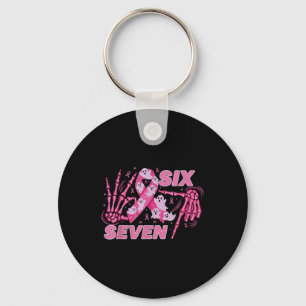 Six Seven 67 Meme Funny Skeleton Breast Cancer Awa Keychain
