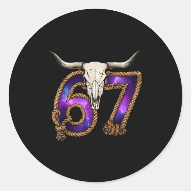 Six Seven 67 Meme Funny Western Cowboy Bull Skull  Classic Round Sticker (Front)