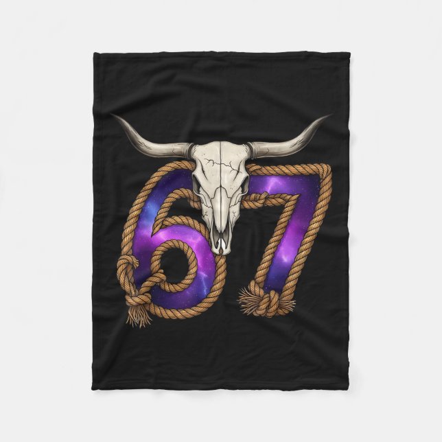 Six Seven 67 Meme Funny Western Cowboy Bull Skull  Fleece Blanket (Front)