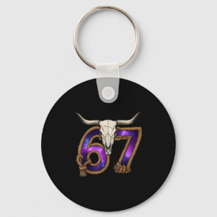 Six Seven 67 Meme Funny Western Cowboy Bull Skull  Keychain