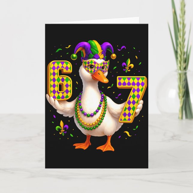 Six Seven 67 Meme Goose With Jester Hat &amp; Bead Card (Front)