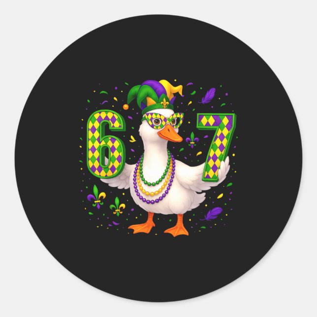 Six Seven 67 Meme Goose With Jester Hat &amp; Bead Classic Round Sticker (Front)