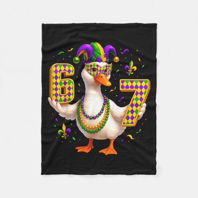 Six Seven 67 Meme Goose With Jester Hat &amp; Bead Fleece Blanket (Front)