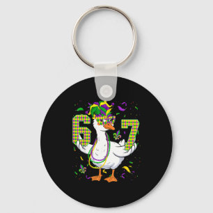 Six Seven 67 Meme Goose With Jester Hat &amp; Bead Keychain
