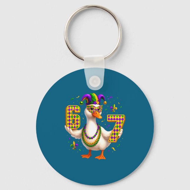 Six Seven 67 Meme Goose With Jester Hat &amp; Bead Keychain (Front)
