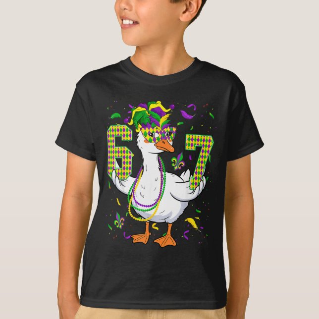 Six Seven 67 Meme Goose With Jester Hat &amp; Bead T-Shirt (Front)