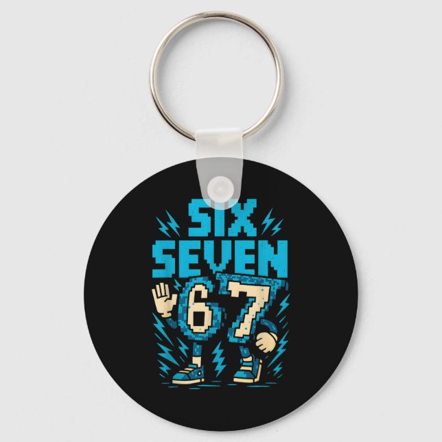 Six Seven 67 Xel Gamer Apparel Retro Block Style A Keychain (Front)