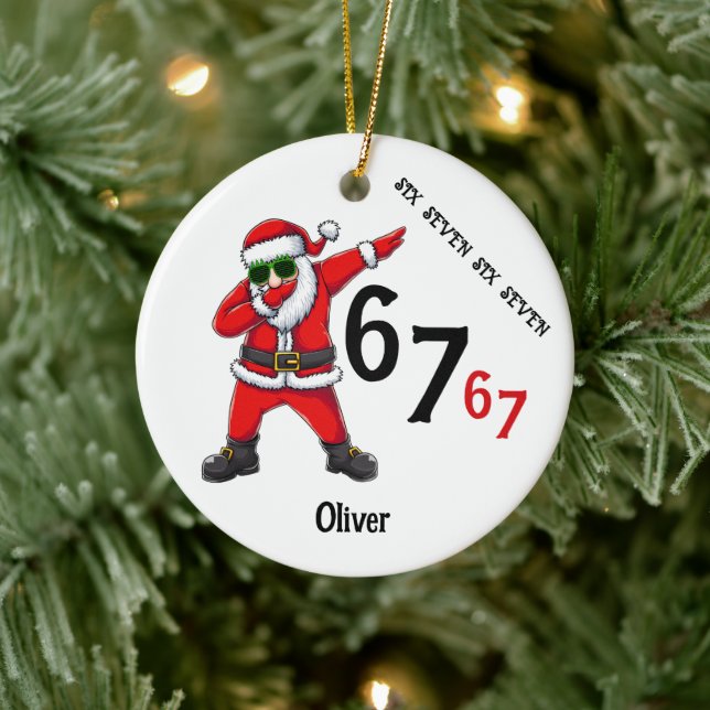 Six Seven 6 7 67 Meme Santa Dubbing Personalized Ceramic Ornament (Tree)