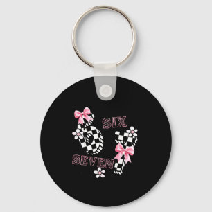 Six Seven 6 7 Checkered Cute Coquette Bow Girly 67 Keychain