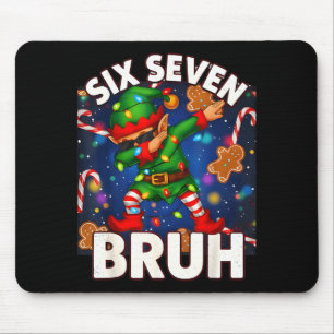 Six Seven 6 7 Funny Bruh Christmas Dabbing Elf Mat Mouse Pad