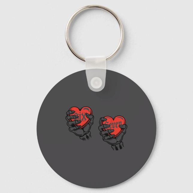 Six Seven 6 7 Meme 67 Skeleton Hand Valentine Cost Keychain (Front)