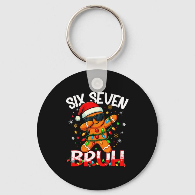 Six Seven 6 7 Meme Dabbing Gingerbread Man Christm Keychain (Front)