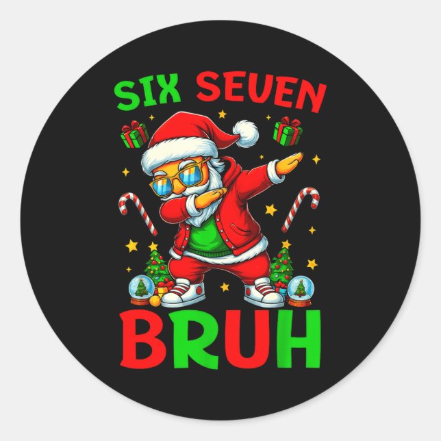 Six Seven 6 7 Meme Dabbing Santa Merry Christmas B Classic Round Sticker (Front)