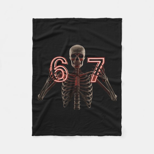 Six Seven 6 7 Meme Funny Skeleton Hands Sign Let's Fleece Blanket (Front)