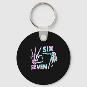 Six Seven 6 7 Meme Funny Skeleton Hands Sign Let's Keychain