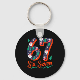 Six Seven 6 7 Meme Humor Santa Elf 67 Christmas Pa Keychain