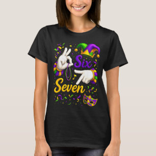 Six Seven 6 7 Meme Mardi Gras Jester Hand Sign Fat T-Shirt